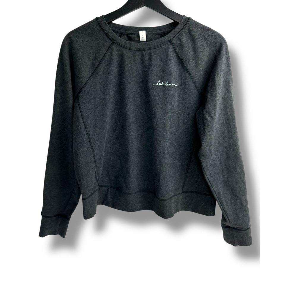 Lululemon Womens Heathered Grey Cotton Lycra Script Logo Pullover Sweatshirt 4